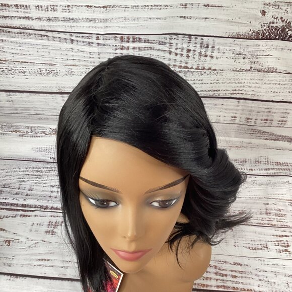 Casey Wig 1B Off Black Straight with Curtain Bang Heat Safe Synthetic - Picture 5 of 7